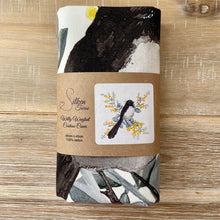 Load image into Gallery viewer, Willie Wagtail and Wattles Cushion Cover single bird Cotton Drill Silken Twine Cushion Cover