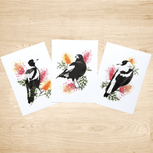 Load image into Gallery viewer, Magpie Art Prints set of 3 Silken Twine Art Print