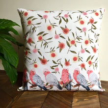 Load image into Gallery viewer, Pink and Grey Galah's Cushion Cover Cotton Drill Silken Twine Cushion Cover