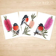 Load image into Gallery viewer, Scarlet Robin Art Print set of 3 Silken Twine Art Print