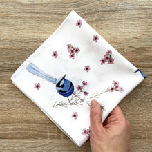 Load image into Gallery viewer, Single Blue Wren Handkerchief 5 birds Silken Twine Handkerchief