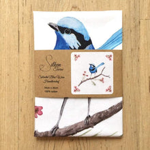 Load image into Gallery viewer, Single Blue Wren Handkerchief Large Bird Silken Twine Handkerchief