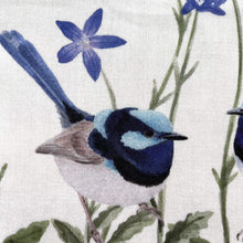 Load image into Gallery viewer, Single Superb Fairy Wren with Blue Bell Flowers Silken Twine Handkerchief