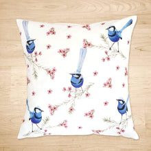 Load image into Gallery viewer, Splendid Blue Wren Cushion Cover 5 birds Cotton Drill Silken Twine Cushion Cover