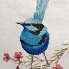 Load image into Gallery viewer, Splendid Blue Wren Cushion Cover 5 birds Cotton Drill Silken Twine Cushion Cover