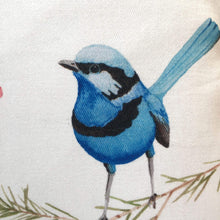 Load image into Gallery viewer, Splendid Blue Wren Cushion Cover 5 birds Cotton Drill Silken Twine Cushion Cover