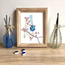 Load image into Gallery viewer, Splendid Blue Wren Prints set of 3 Silken Twine Art Print