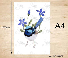 Load image into Gallery viewer, Superb Wren Art Prints set of 3 Silken Twine Art Print