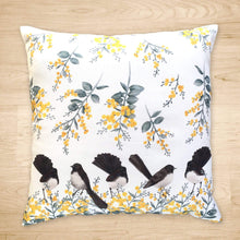 Load image into Gallery viewer, Willie Wagtail and Wattles Cushion Cover 5 birds Cotton Drill