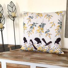 Load image into Gallery viewer, Willie Wagtail and Wattles Cushion Cover 5 birds Cotton Drill