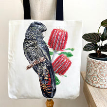 Load image into Gallery viewer, Red Tailed Black Cockatoo reusable bag Silken Twine Tote Bag