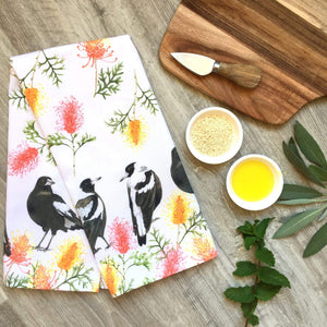 Magpie Tea towel Silken Twine Tea Towel