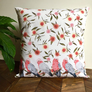 Pink and Grey Galah's Cushion Cover Cotton Drill Silken Twine Cushion Cover
