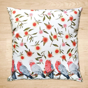 Pink and Grey Galah's Cushion Cover Cotton Drill Silken Twine Cushion Cover