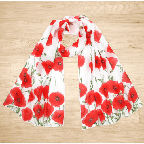 Red Poppy Flower Scarf Silken Twine Scarf