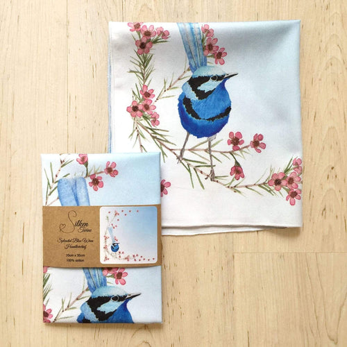 Single Blue Wren Handkerchief Corner Bird Silken Twine Handkerchief