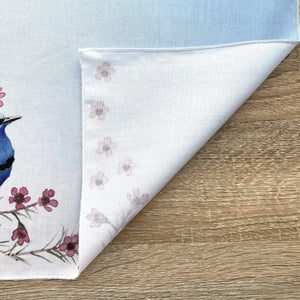 Single Blue Wren Handkerchief Corner Bird Silken Twine Handkerchief
