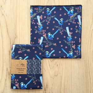 Single Blue Wren Mini's Handkerchief Navy Silken Twine Handkerchief