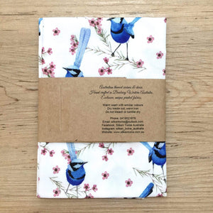 Single Blue Wren Mini's Handkerchief White Silken Twine Handkerchief