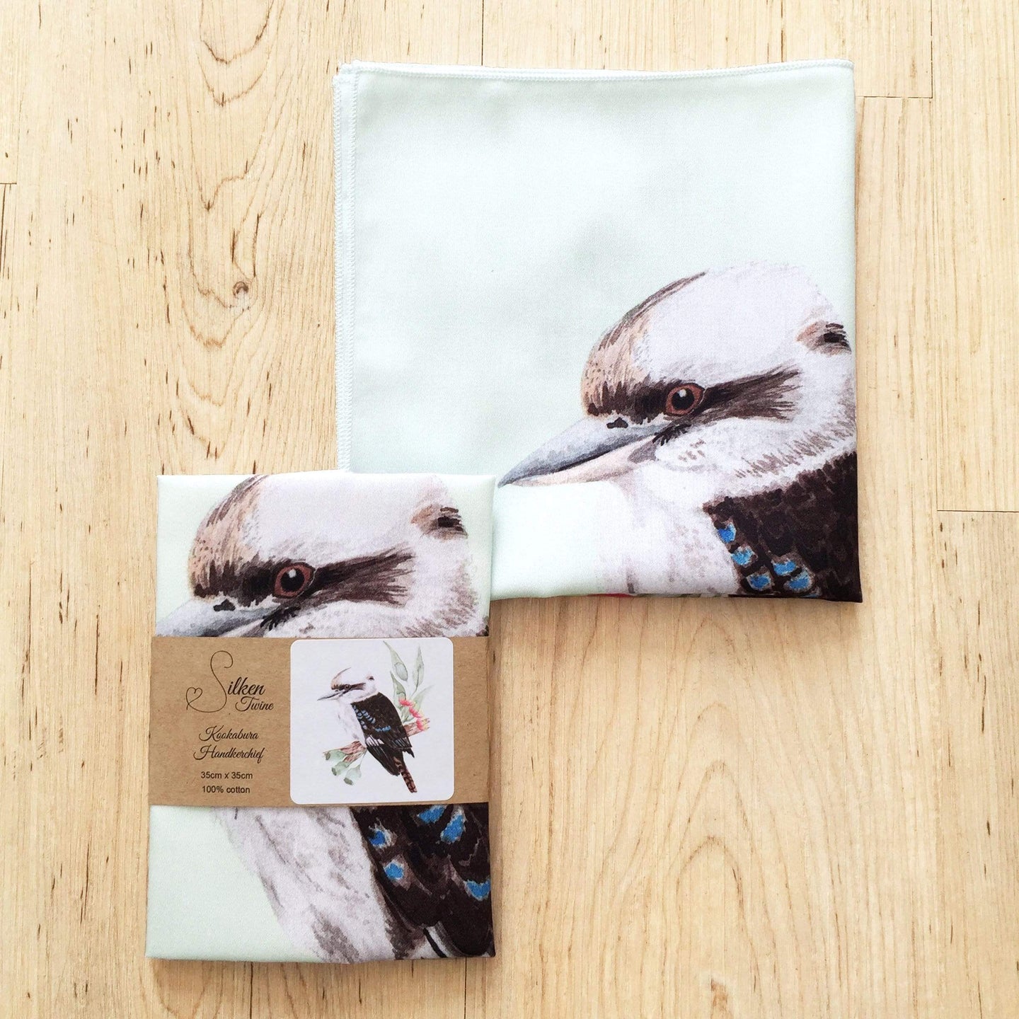 Single Kookaburra Handkerchief Mint Green Silken Twine Handkerchief