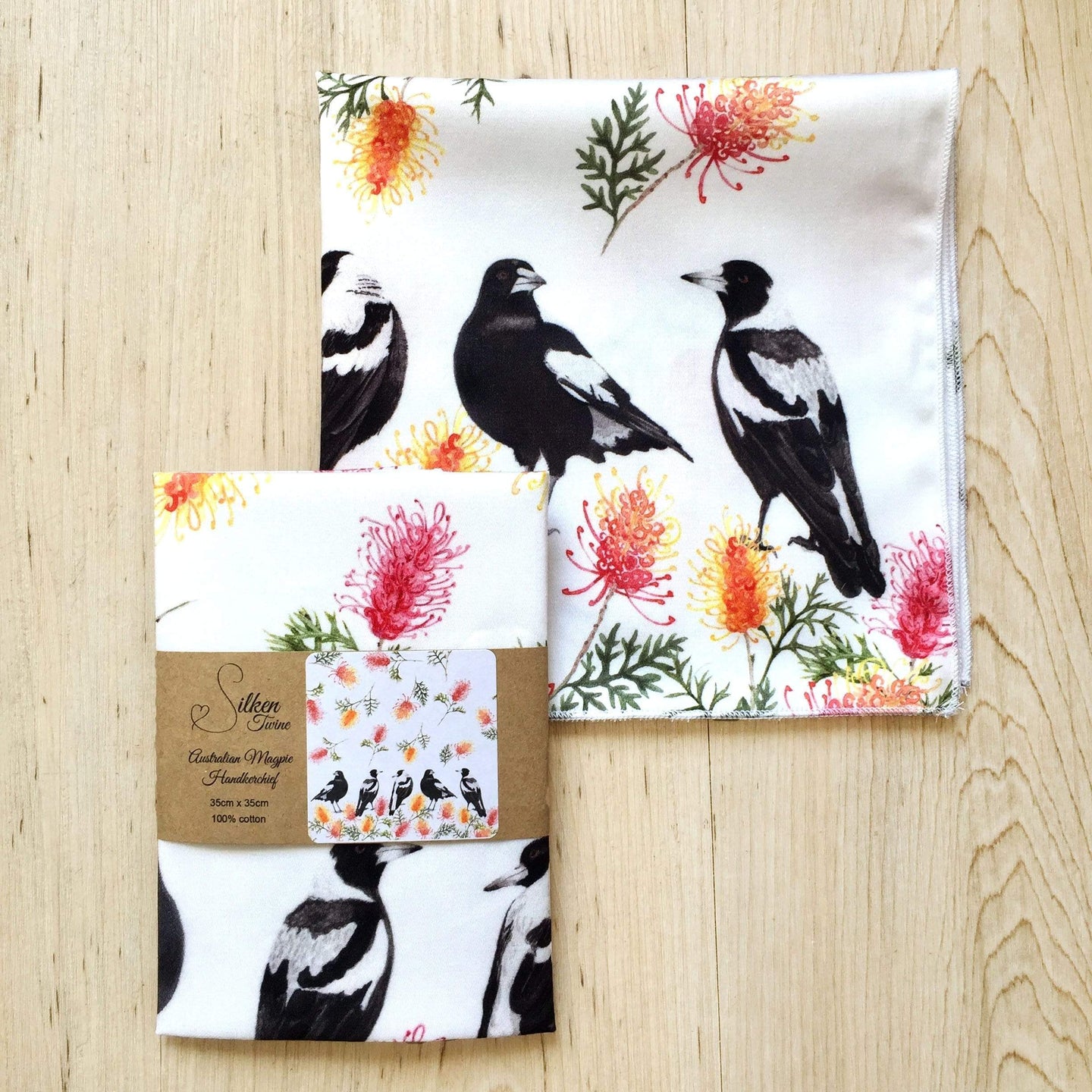 Single Magpie Handkerchief 5 Birds Silken Twine Handkerchief