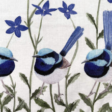 Load image into Gallery viewer, Single Superb Fairy Wren with Blue Bell Flowers Silken Twine Handkerchief