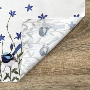Single Superb Fairy Wren with Blue Bell Flowers Silken Twine Handkerchief