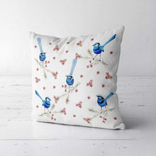 Load image into Gallery viewer, Splendid Blue Wren Cushion Cover 5 birds Cotton Drill Silken Twine Cushion Cover