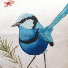 Load image into Gallery viewer, Splendid Blue Wren Cushion Cover 5 birds Cotton Drill Silken Twine Cushion Cover