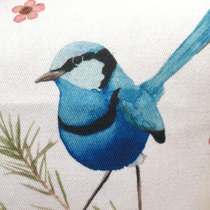 Splendid Blue Wren Cushion Cover 5 birds Cotton Drill Silken Twine Cushion Cover