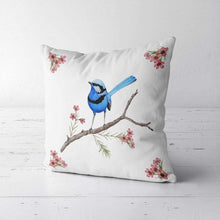Load image into Gallery viewer, Splendid Blue Wren Cushion Cover Canvas Silken Twine Cushion Cover