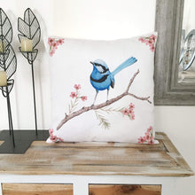 Load image into Gallery viewer, Splendid Blue Wren Cushion Cover Cotton Drill