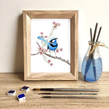 Load image into Gallery viewer, Splendid Blue Wren Print (Right) Silken Twine Art Print