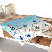 Load image into Gallery viewer, Splendid Blue Wren Tea towel Silken Twine Tea Towel