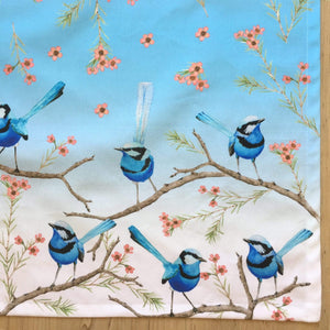 Splendid Blue Wren Tea towel Silken Twine Tea Towel