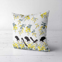Load image into Gallery viewer, Willie Wagtail and Wattles Cushion Cover 5 birds Poplin Silken Twine Cushion Cover