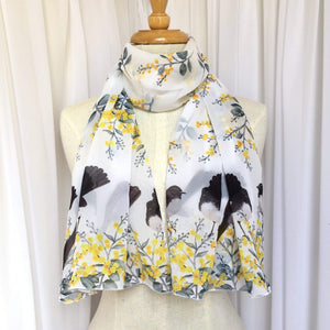 Willie Wagtail and Wattles Scarf Silken Twine Scarf