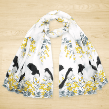 Load image into Gallery viewer, Willie Wagtail and Wattles Scarf Silken Twine Scarf